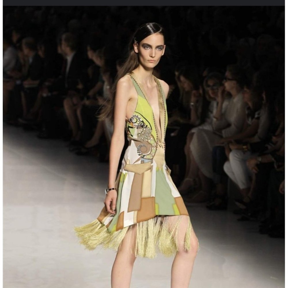 Etro Fringe Hem Multicolored Patterned Dress Runway Women's IT 42/US 6